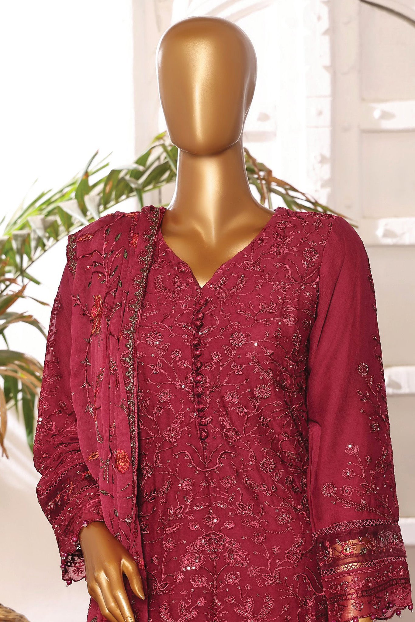 Afsany By Sada Bahar Stitched 3 Piece Luxury Formals Chiffon- Collection'2024-Maroon