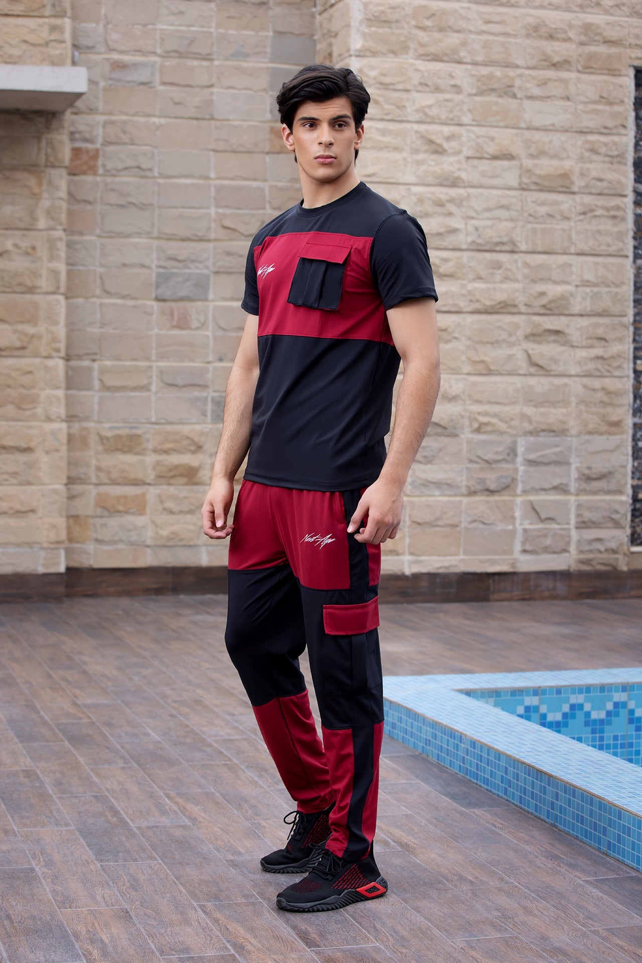 Super Stretch Maroon Black Cargo Tracksuit - Hydro Series