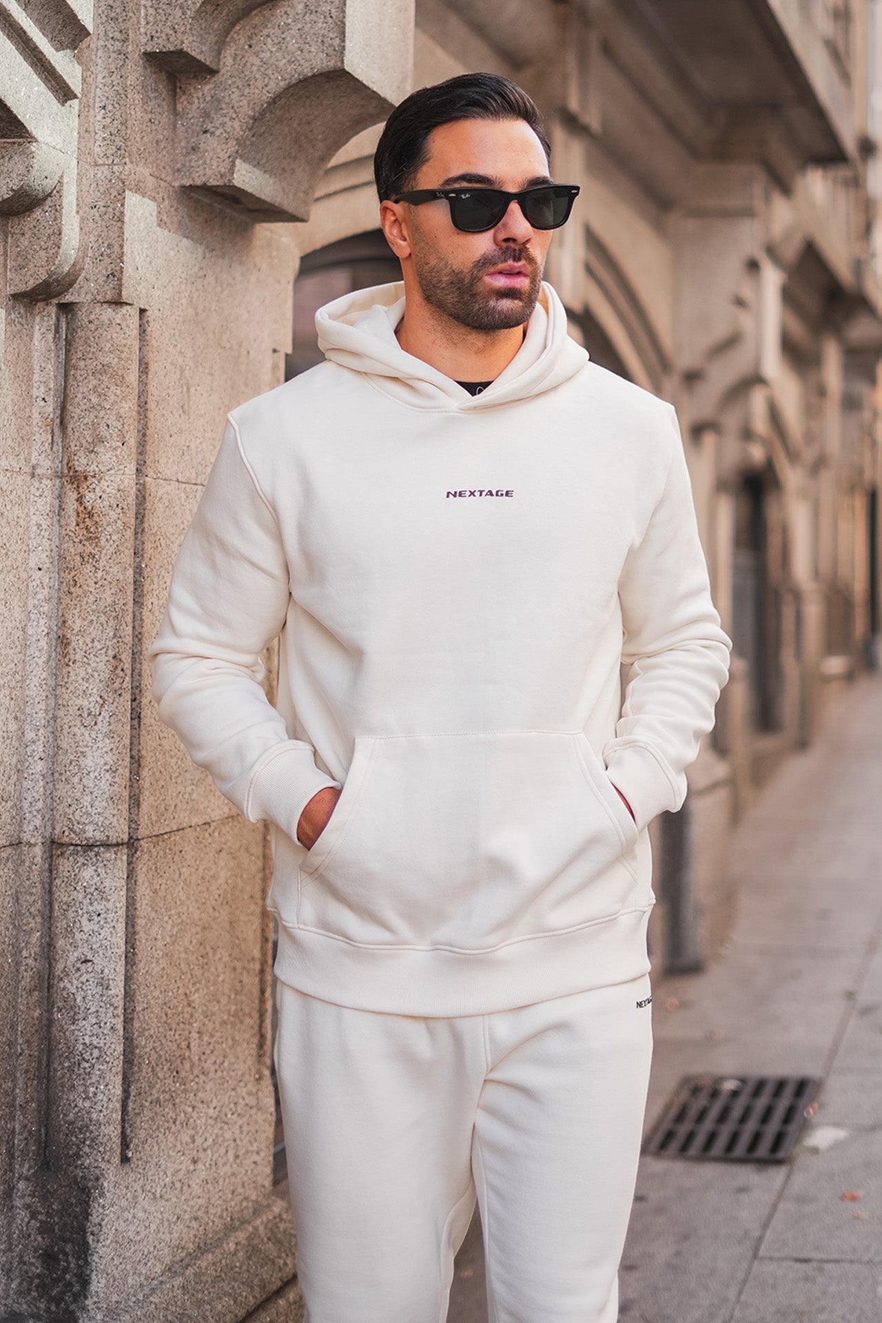 Slogan Cream Cotton Fleece Tracksuit