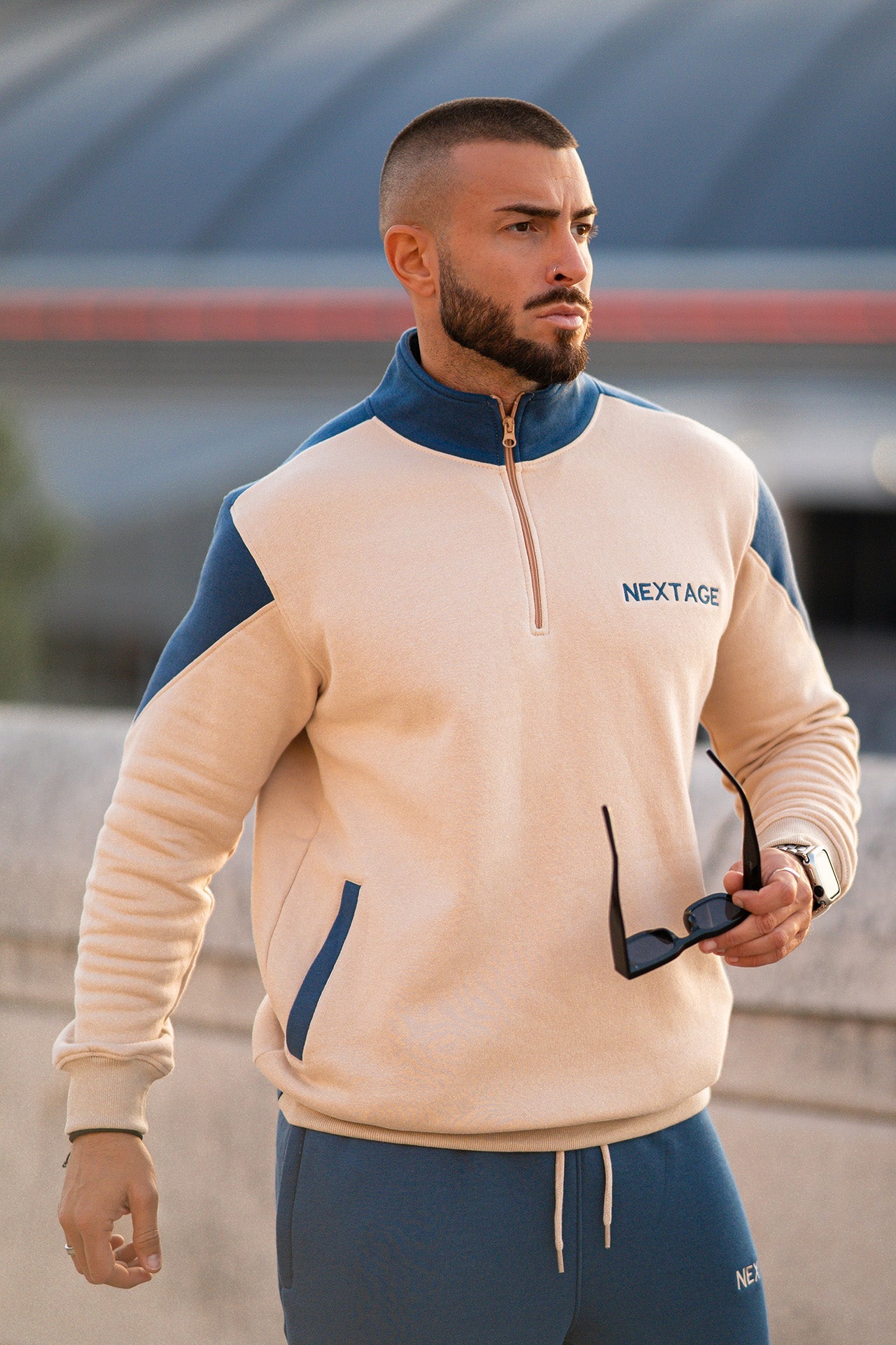 Oatmeal Quarter Zip Cotton Fleece Tracksuit