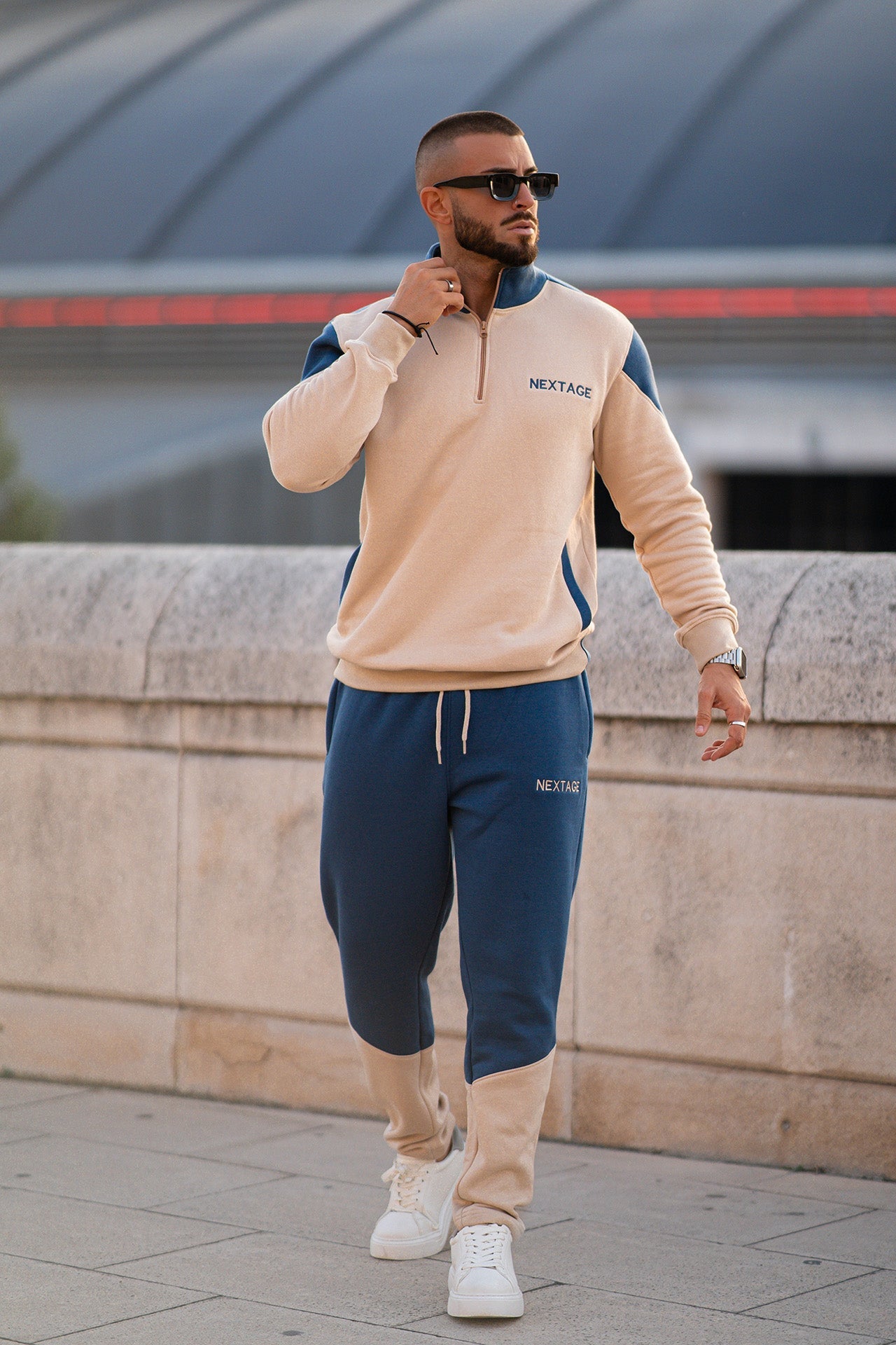 Oatmeal Quarter Zip Cotton Fleece Tracksuit