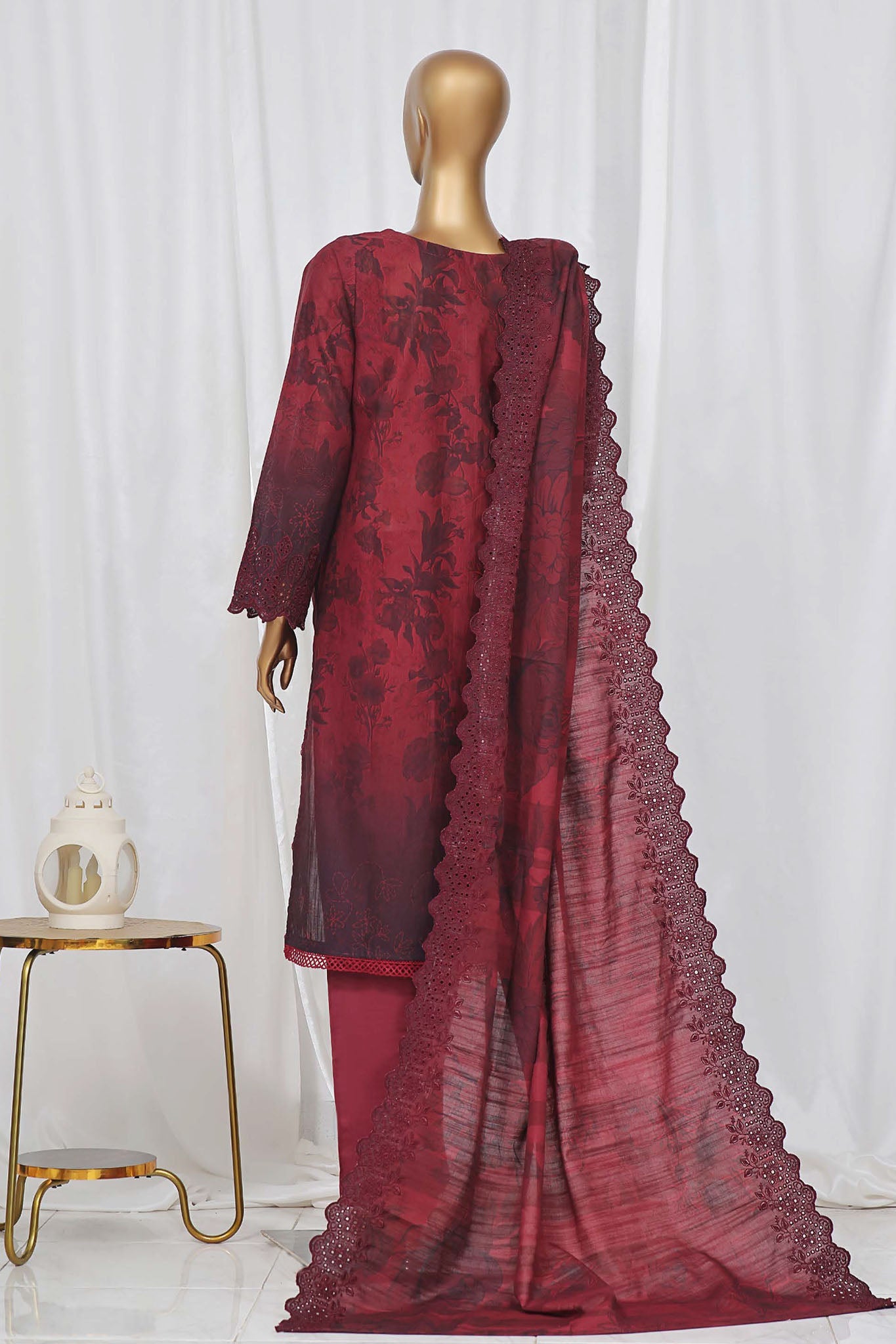 Sada Bahar Stitched 3 Piece Laser Cutwork Chikankari- Collection'2024-Maroon