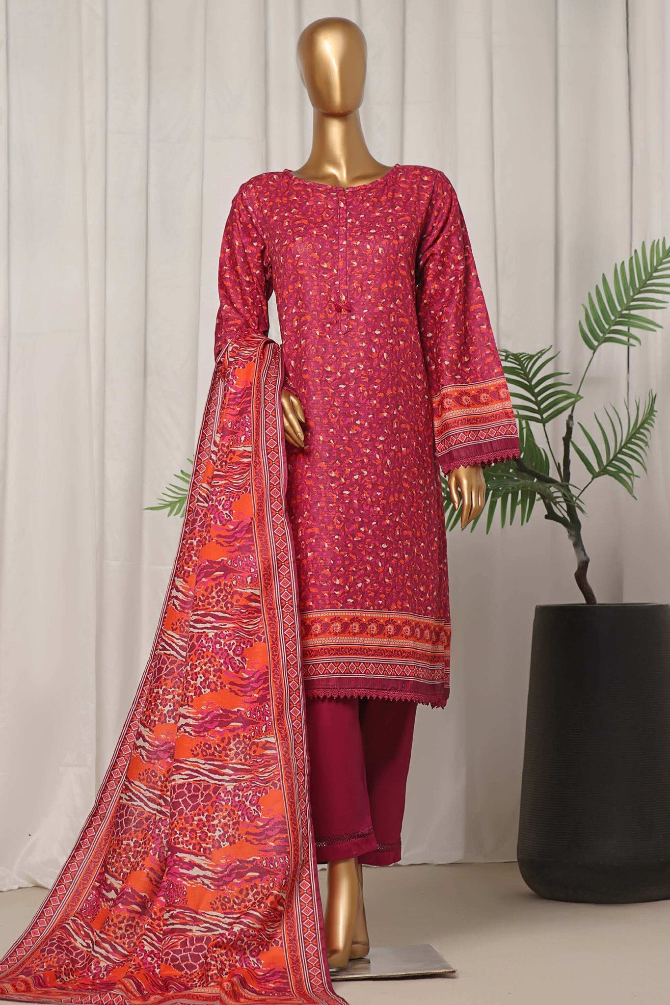 Sada Bahar Stitched 3 Piece Printed Khaddar Collection'2024-Maroon