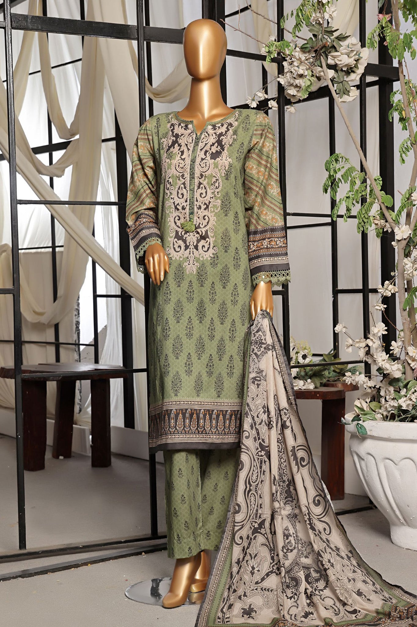 Sada Bahar Stitched 3 Piece Printed Lawn- Collection'2024-Green