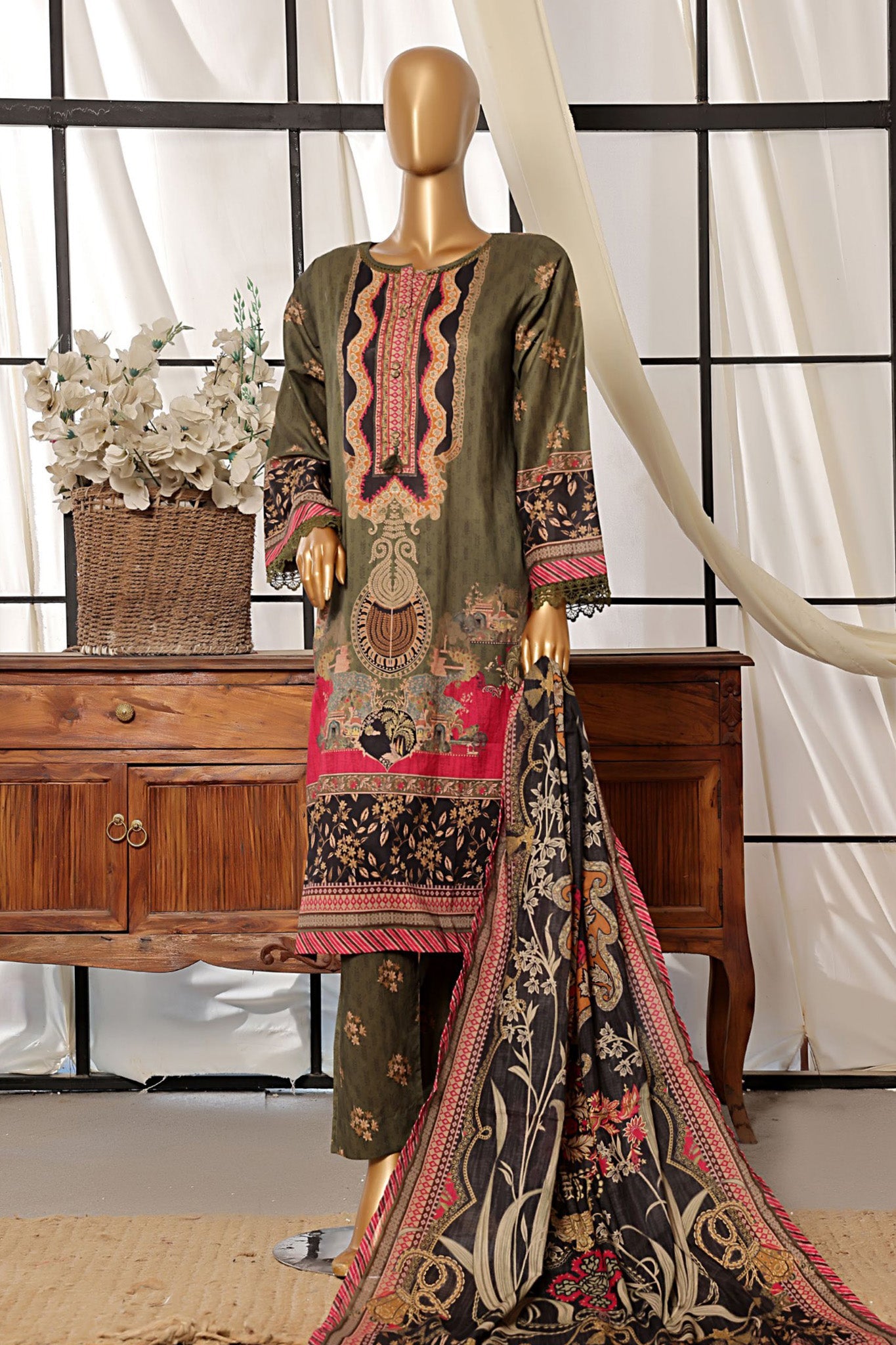 Sada Bahar Stitched 3 Piece Printed Lawn  Collection'2024-Green