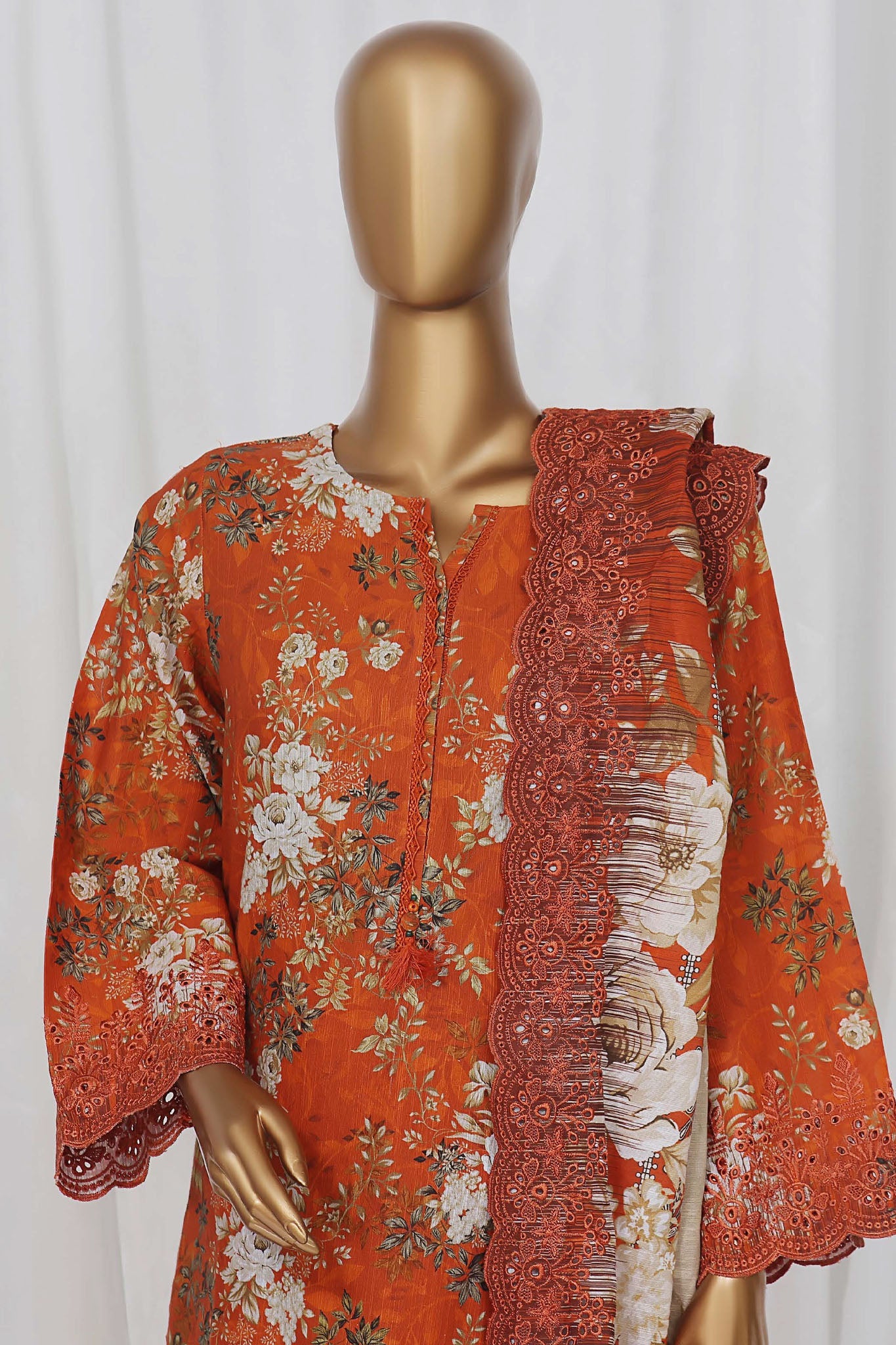 Sada Bahar Stitched 3 Piece Laser Cutwork Chikankari- Collection'2024-Orange