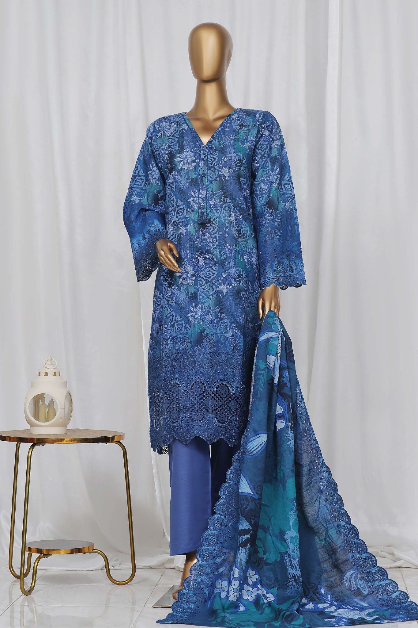 Sada Bahar Stitched 3 Piece Laser Cutwork Chikankari- Collection'2024-L.Blue