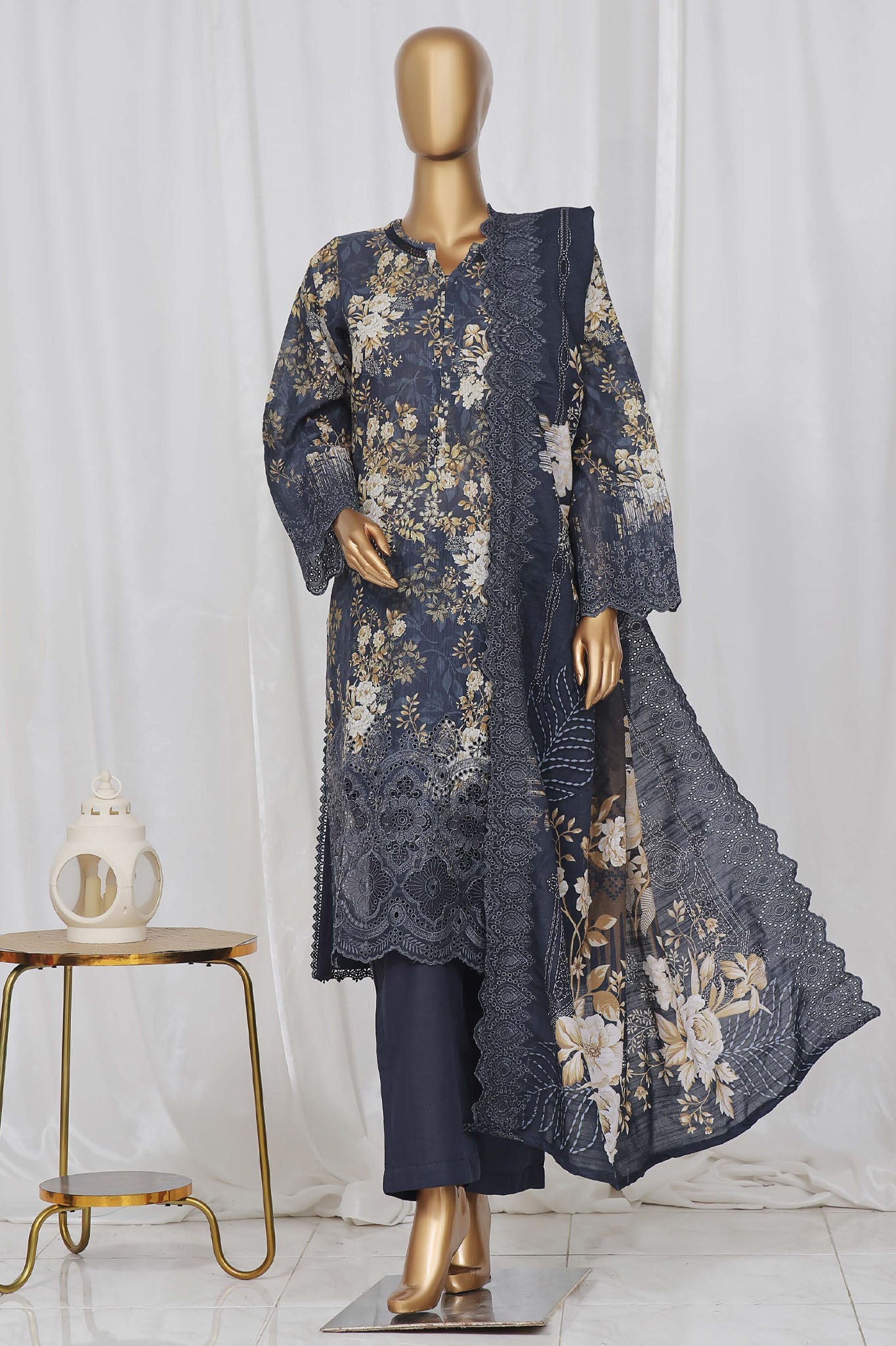 Sada Bahar Stitched 3 Piece Laser Cutwork Chikankari- Collection'2024-Navy Blue