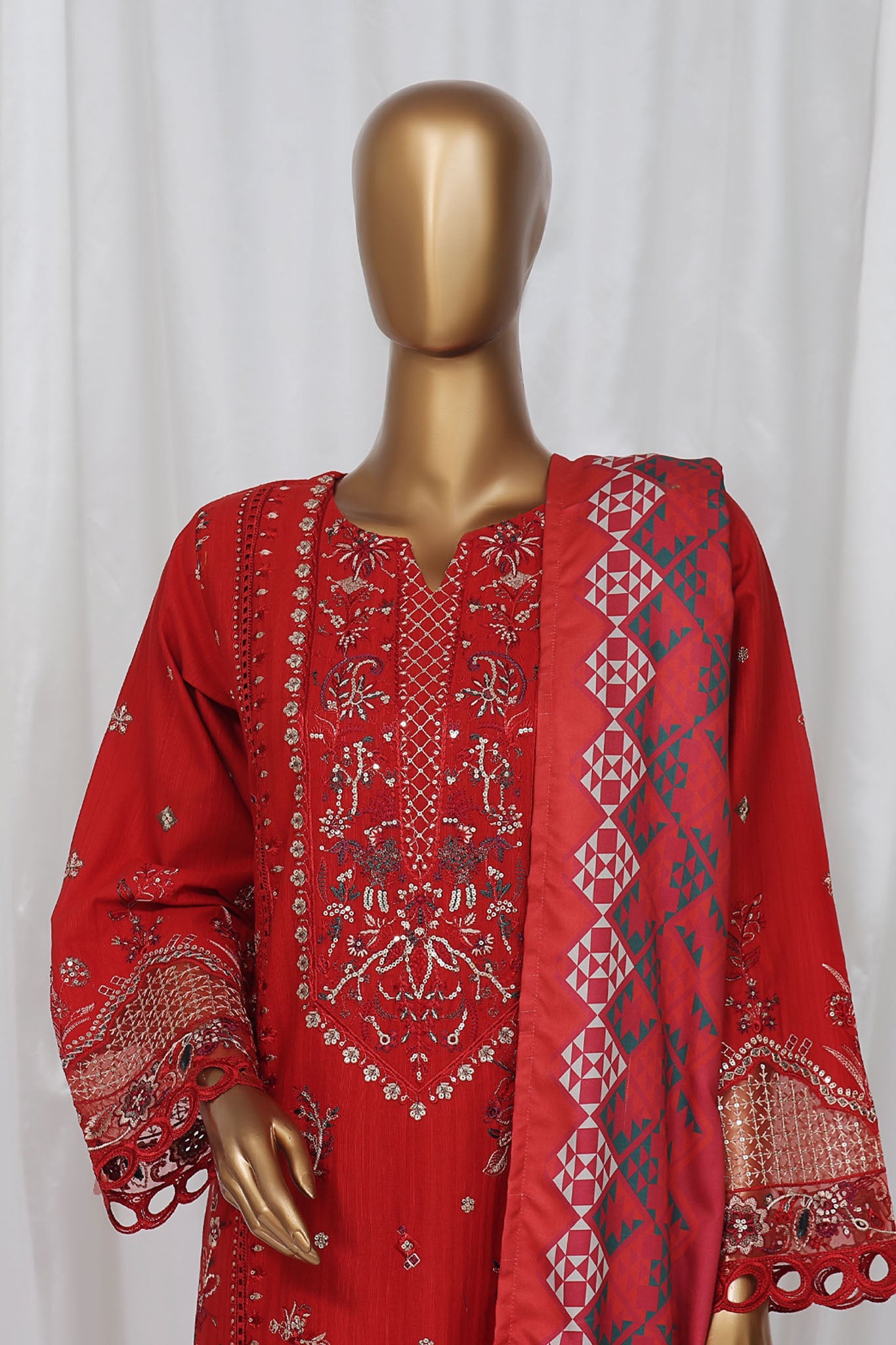 Sada Bahar Stitched 3 Piece Luxury Emb Khaddar- Collection'2024-RED