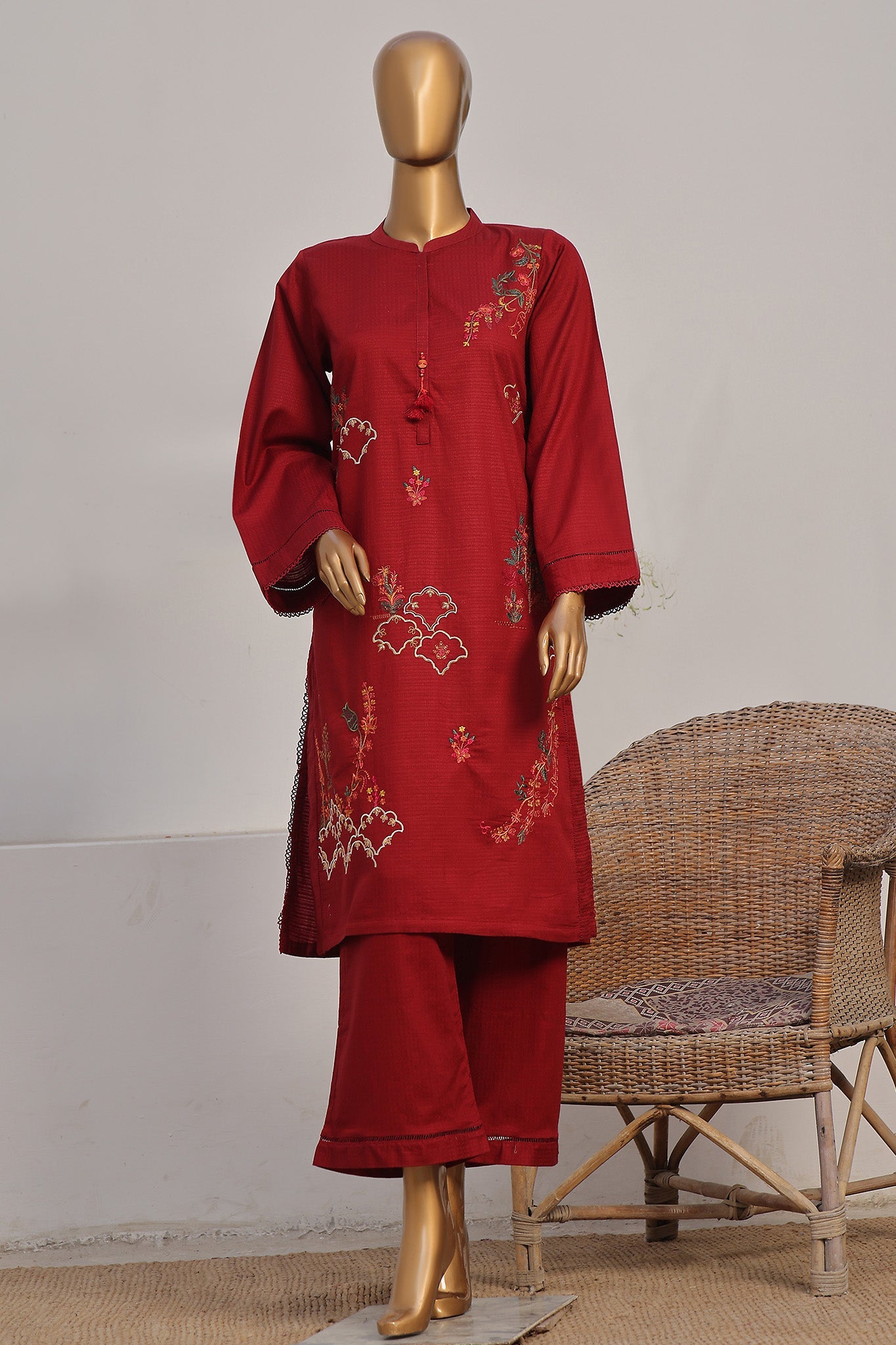 Sada Bahar Stitched 2 Piece Co Ords Emb Jacquard  Collection'2024-Maroon