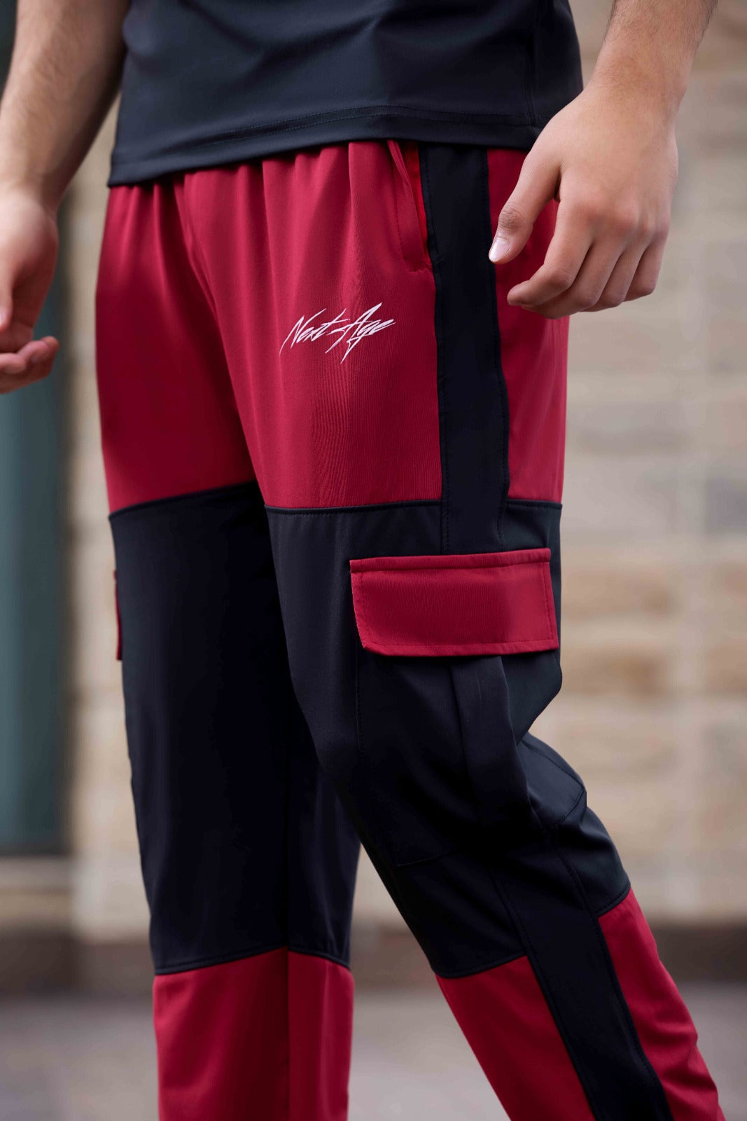 Super Stretch Maroon Black Cargo Trouser