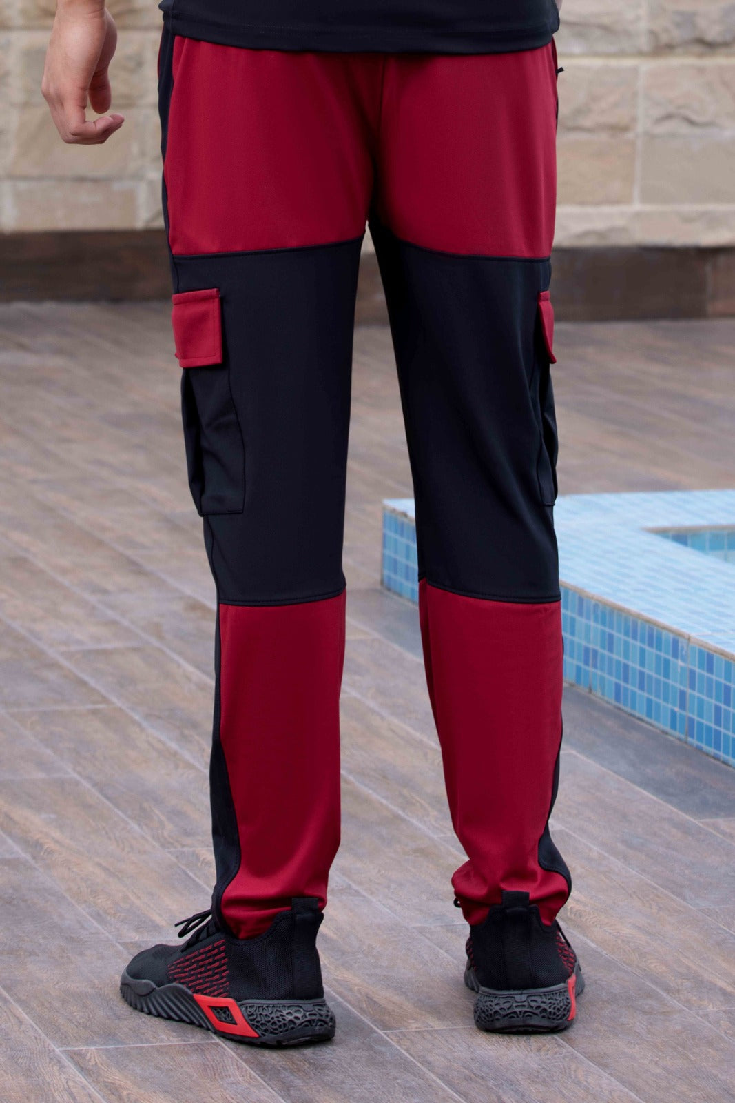 Super Stretch Maroon Black Cargo Trouser