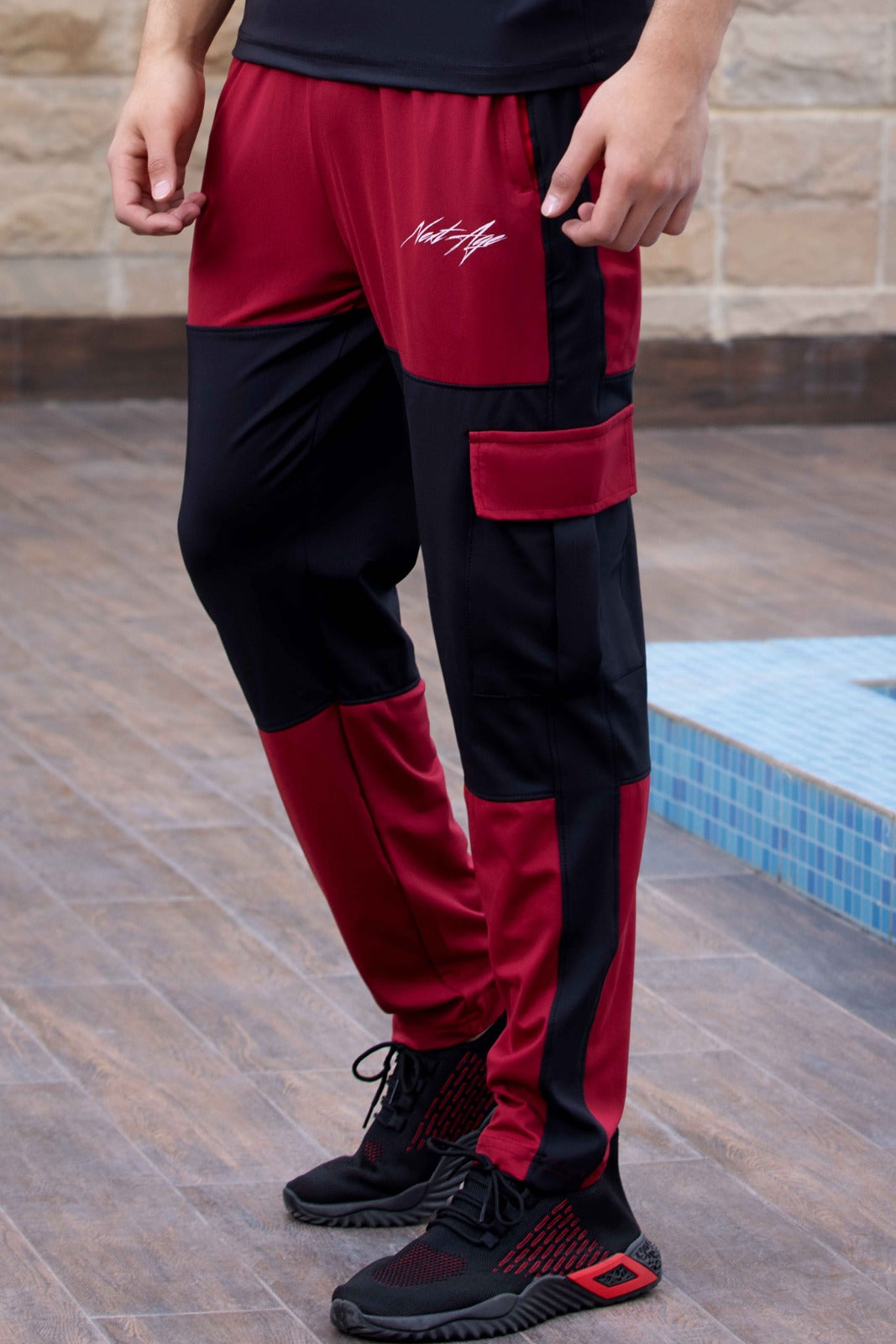 Super Stretch Maroon Black Cargo Trouser