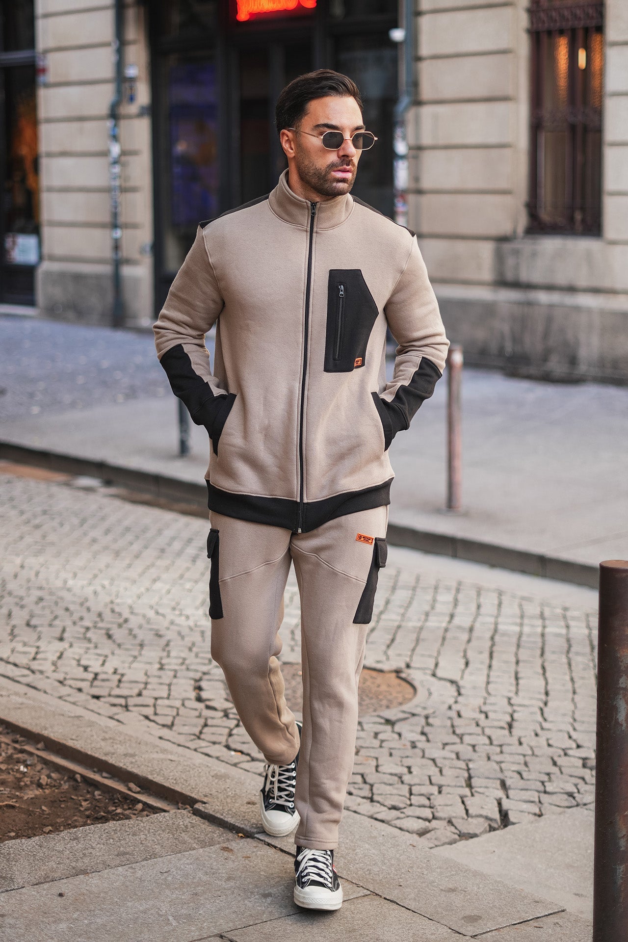 Beige Cotton Fleece Tracksuit