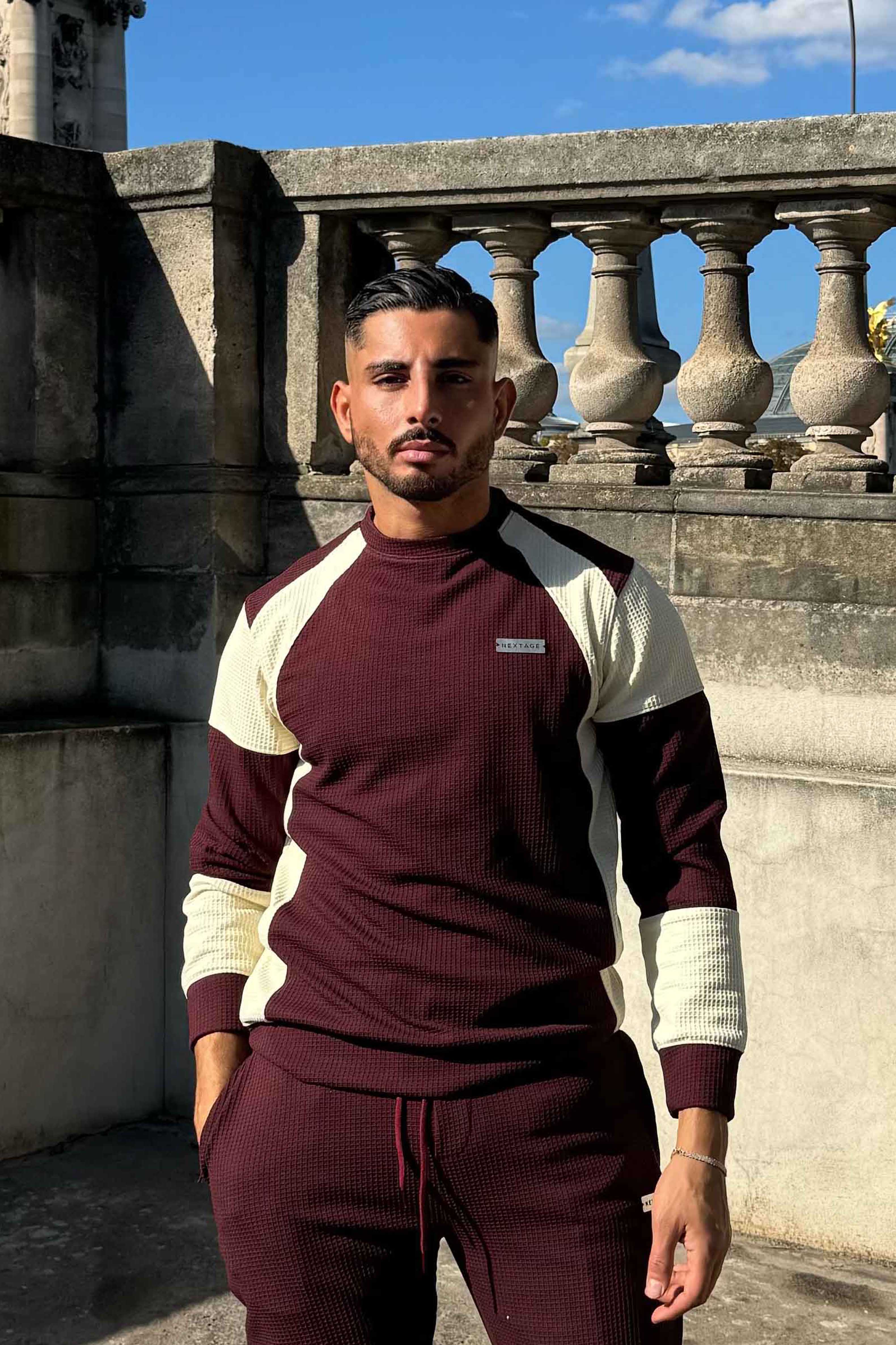 Wine Textured Metal Slogan Slim Fit Tracksuit