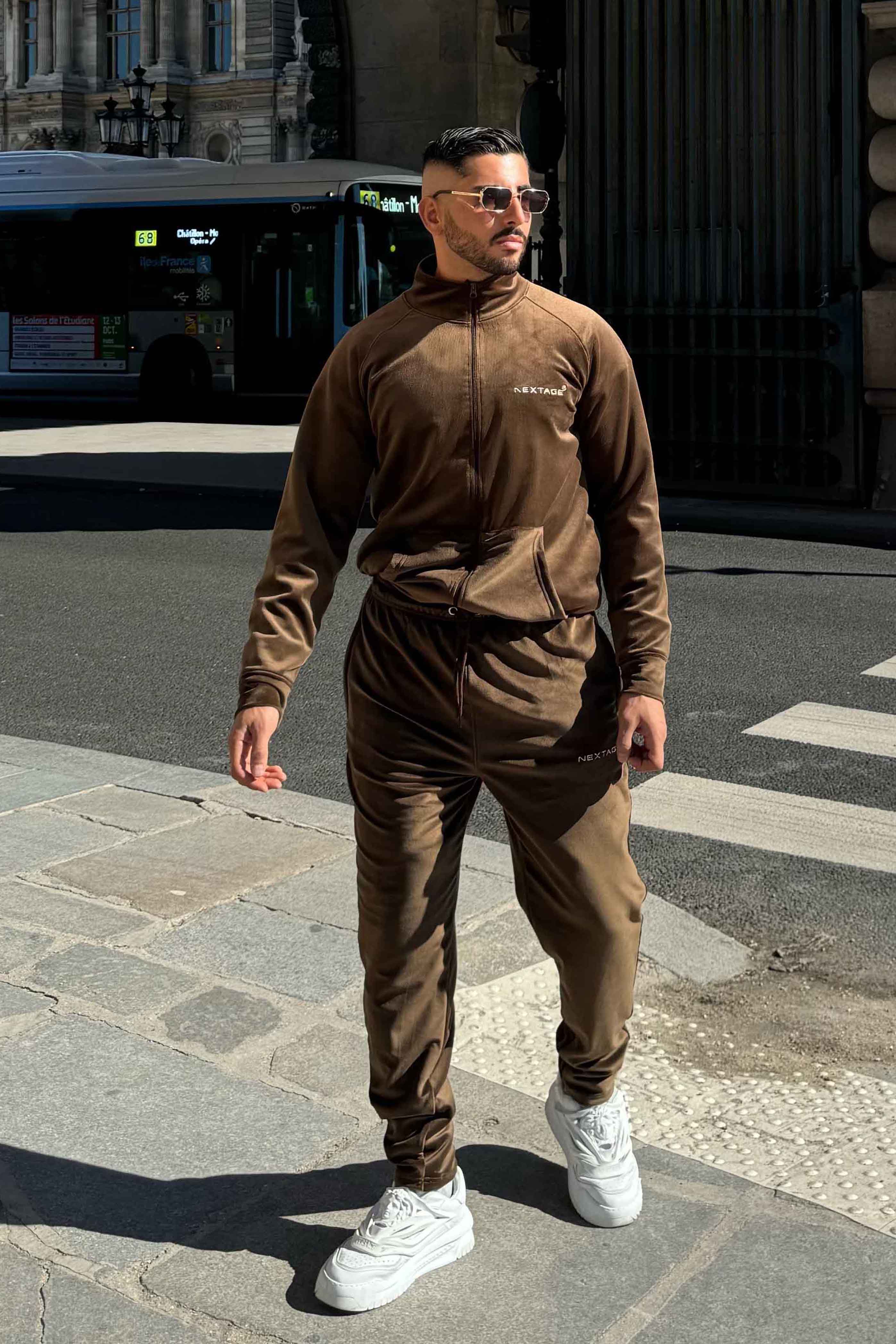 Corduroy Brown Embroidered Tracksuit