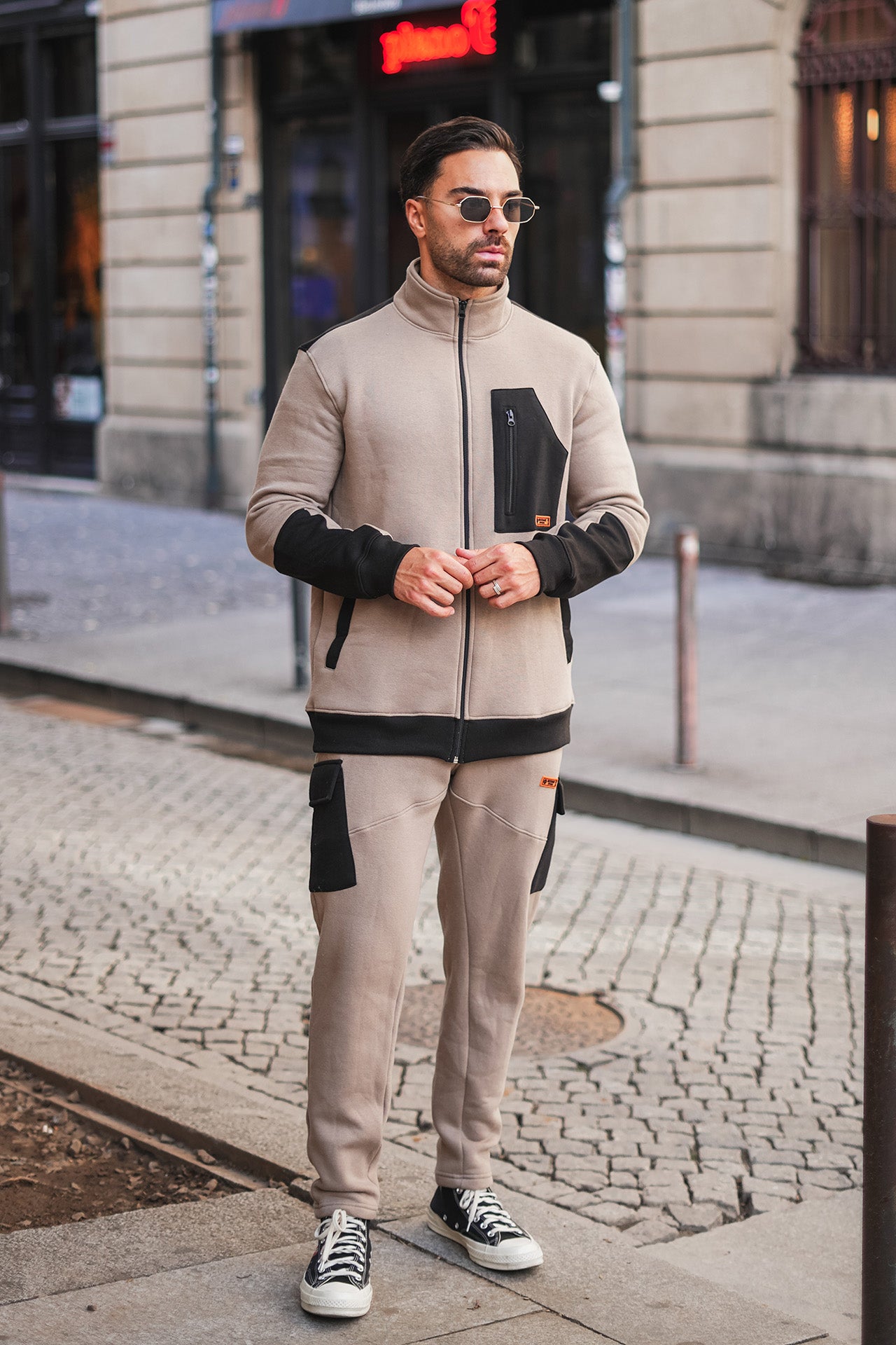 Beige Cotton Fleece Tracksuit