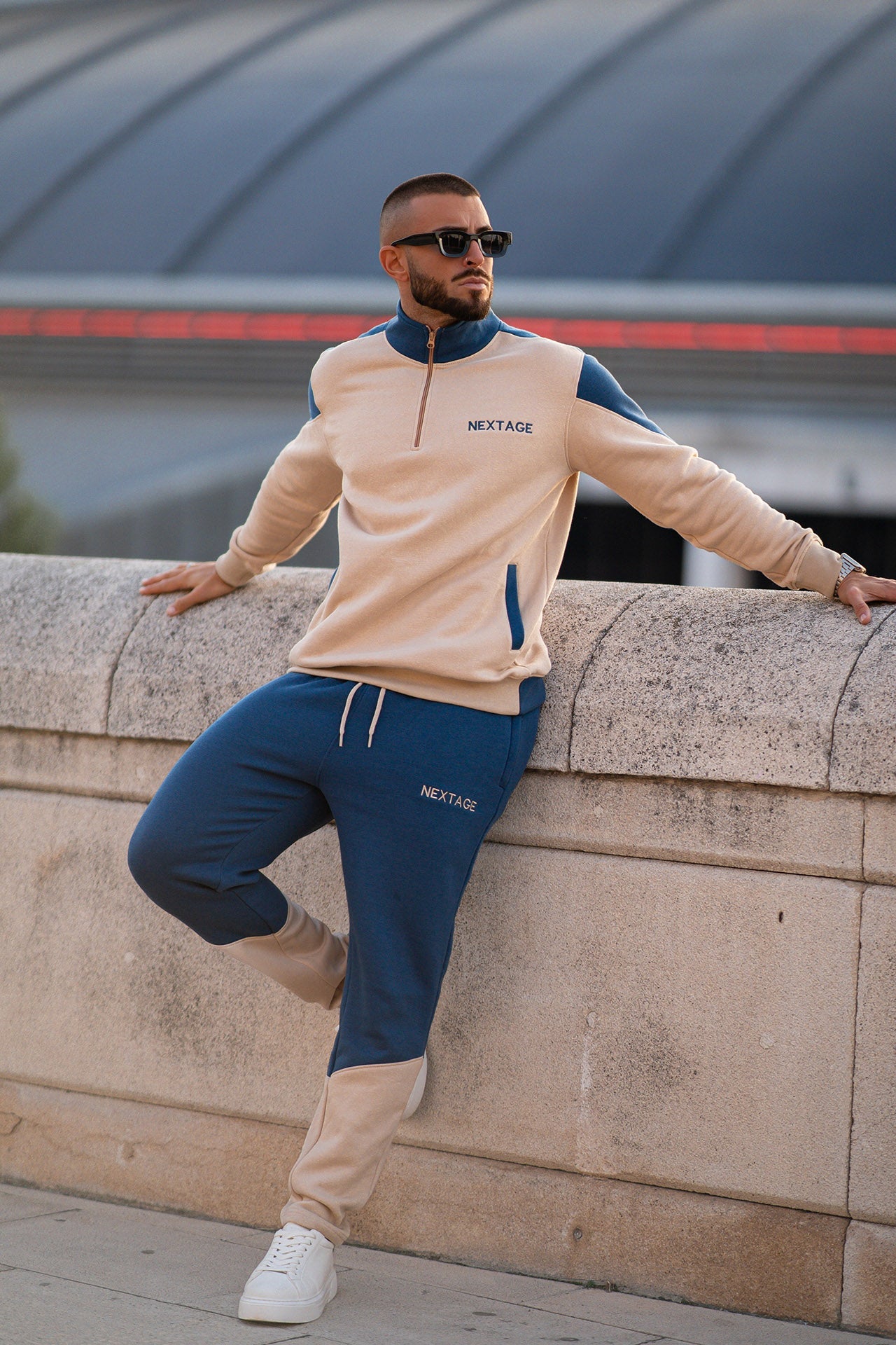 Oatmeal Quarter Zip Cotton Fleece Tracksuit