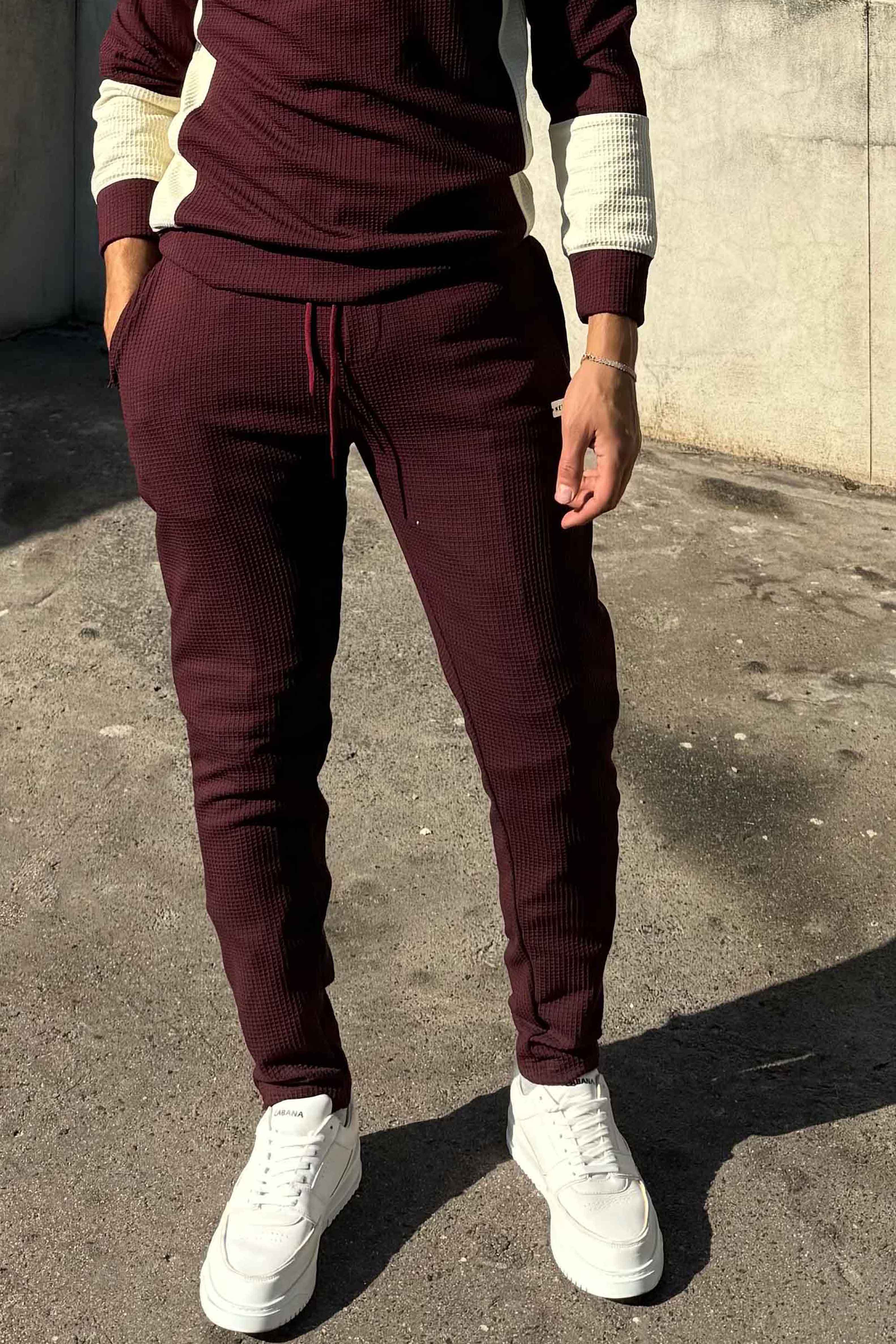 Wine Textured Metal Slogan Slim Fit Tracksuit